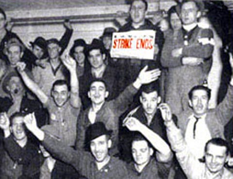 Flint, Michigan auto workers, 1937. From a photo published in American Heritage magazine, 1986